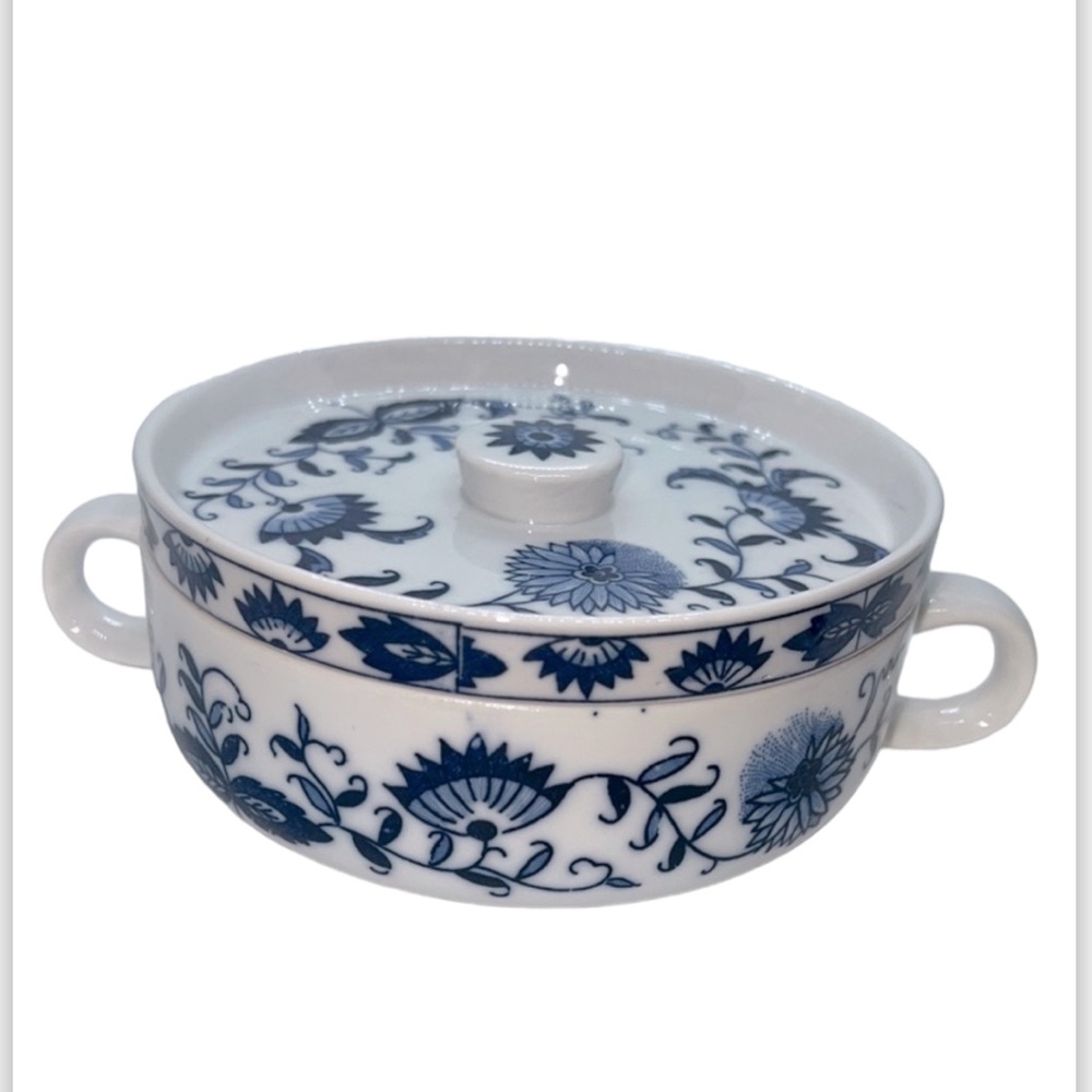 BLUE OYSTER CERAMIC INDIVIDUAL CASSEROLE DISH WITH DOUBLE HANDLES & LID, VINTAGE
